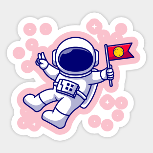 Astronaut Bring Flag In Space Cartoon Sticker